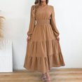 thumbnail image 5 of Zpanxa Winter Dresses for Women, V Neck Long Sleeve Smocked Waist Tiered Ruffle Hem Midi, 5 of 9