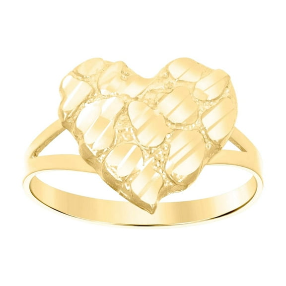 10k Yellow Gold Womens Nugget Love Heart Ring 13.1x14.1mm Wide Statement Ring for Women - 2.1 Grams