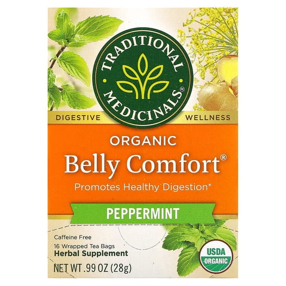 Traditional Medicinals, Organic Belly Comfort, Peppermint, Caffeine Free, 16 Wrapped Tea Bags, 0.06 oz Pack of 4