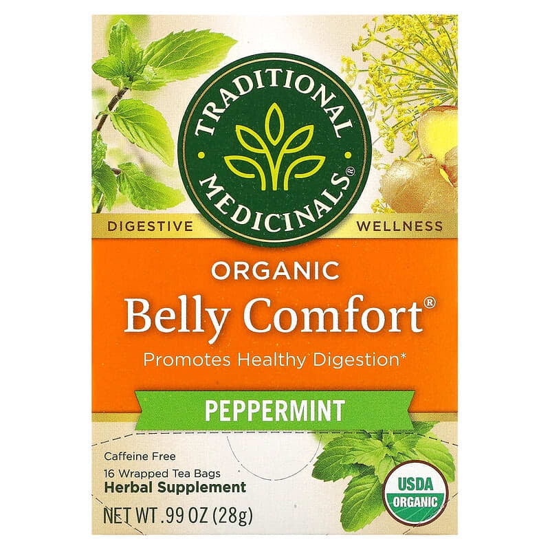 Traditional Medicinals, Organic Belly Comfort, Peppermint, Caffeine Free, 16 Wrapped Tea Bags, 0.06 oz Pack of 4