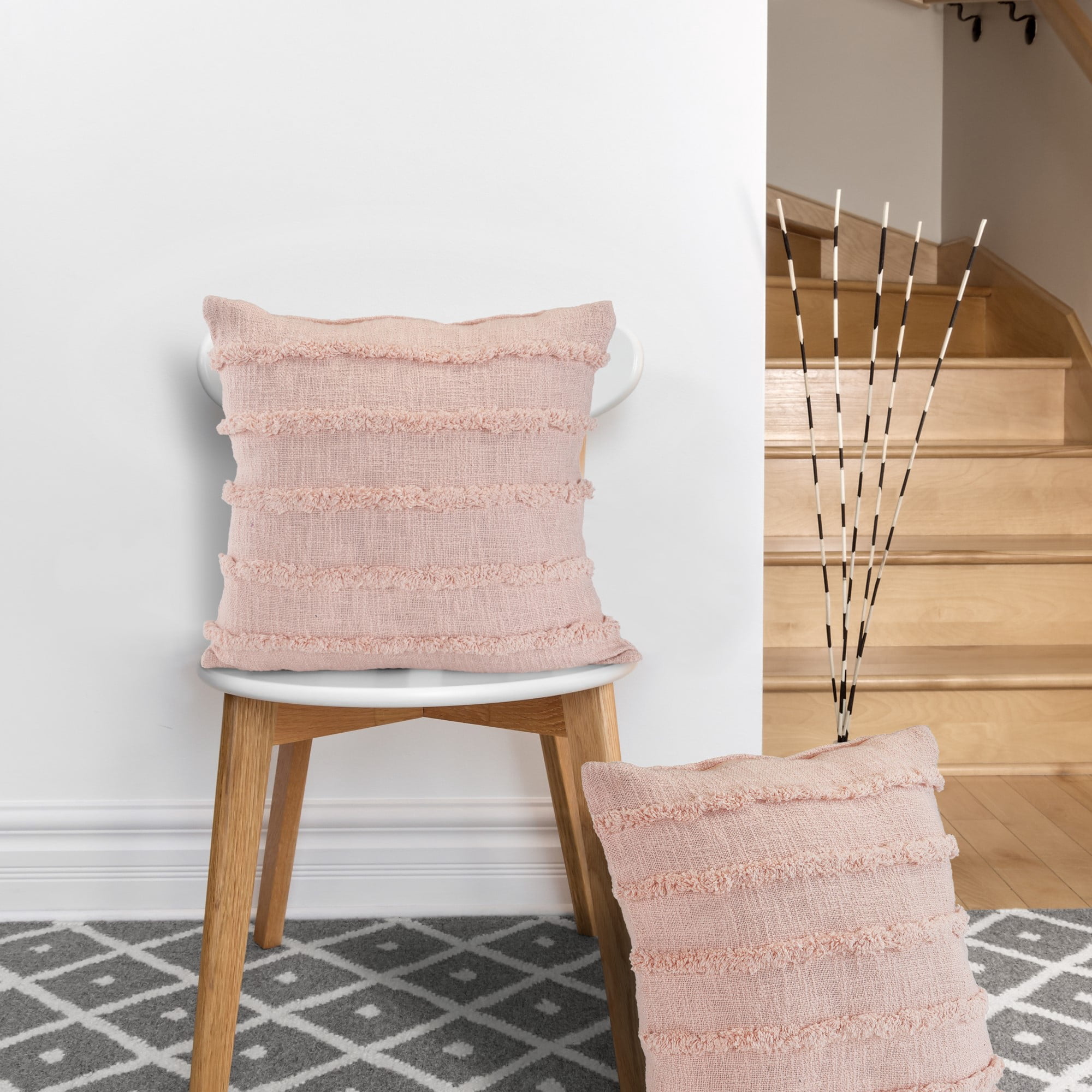 Ox Bay Sindy 20" x 20" Pink Shag Striped Cotton Adult Decorative Throw Pillow Cover