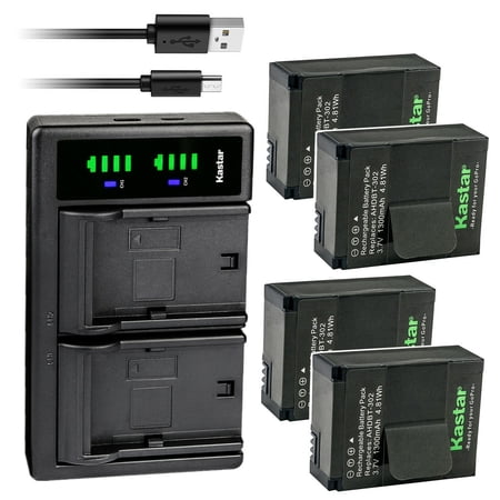 Kastar 4-Pack 3.7V 1300mAh Battery and LTD2 USB Charger Replacement for SP-Gadgets 3.7V Battery POV Light and Powerbar Duo