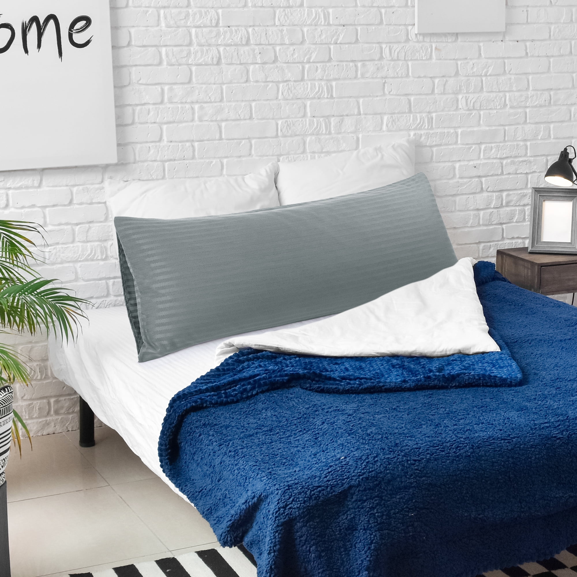 Unique Bargains Microfiber Body Striped Pillowcase Soft Dark Gray 20x60 Inch