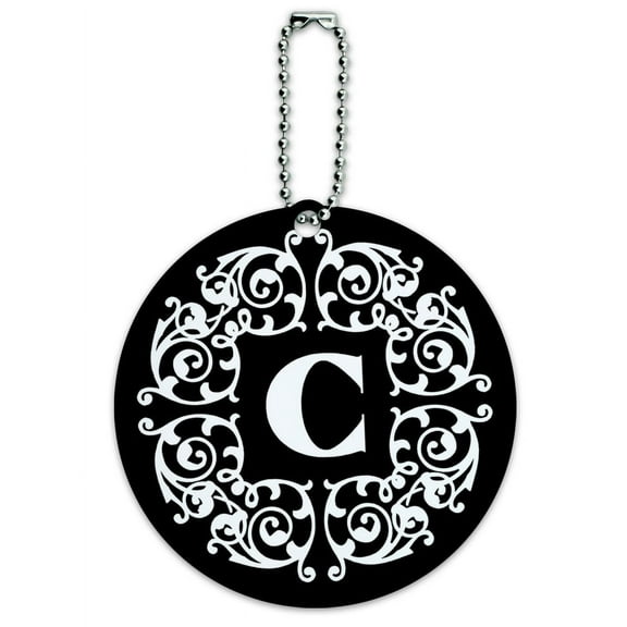 Graphics and More Letter C Initial Black White Scrolls Round ID Card Luggage Tag