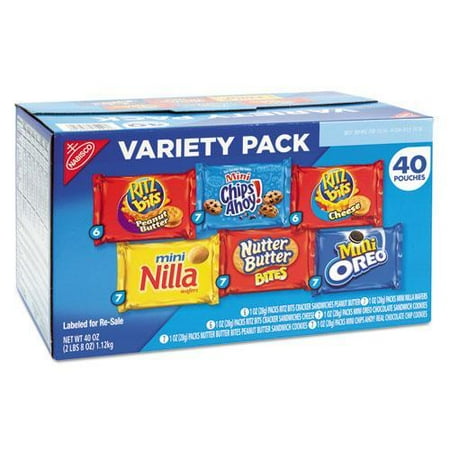 Nabisco Savory Crackers Mix, Variety Pack with Cheese Nips, Mini Ritz, Ritz Sour Cream & Onion Chips, and Wheat Thins, 20 Count Individual Snack Bags (Pack of 2).