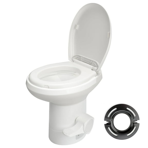 ROSYNEY Portable RV Toilet with Pedal Flush, 18.9" Standard Height, Adjustable Water Level, Gravity Flush Camp Toilet with Quiet-Close, White