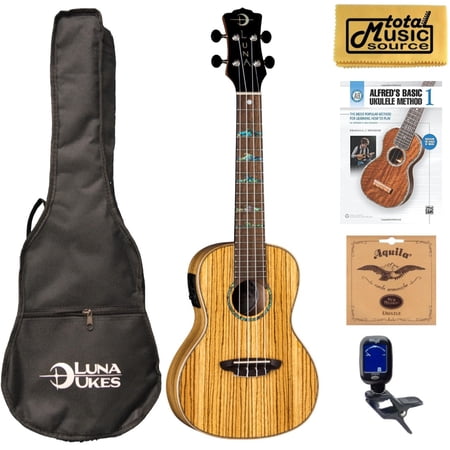 Luna UKE HTS ZBR High Tide Series Zebra Soprano Ukulele w/ Book Bundle