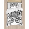 thumbnail image 3 of Crabs Duvet Cover Set King Size, Seafood Themed Design Vintage Engraved Illustration of an Edible Crab Print, Decorative 3 Piece Bedding Set with 2 Pillow Shams, Black and White, by Ambesonne, 3 of 3