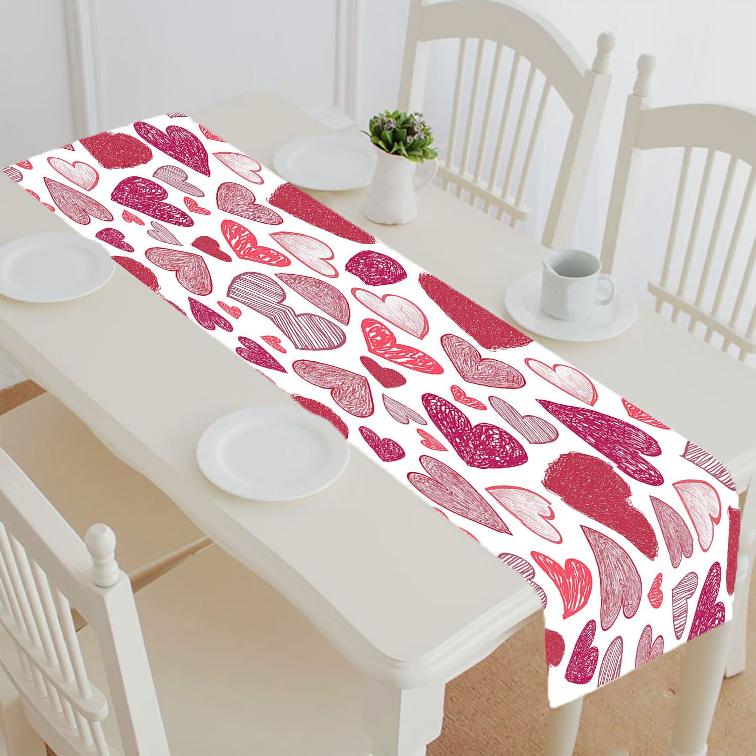 ABPHQTO Doodle Red Hearts Valentine'S Day Table Runner Placemat