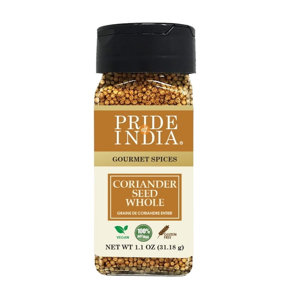Pride of India Graines de Coriandre Entières 40 g / Coriandre Indienne Fraîche et Aromatique, Épice Entière de Qualité Supérieure pour la Cuisine, les Currys, les Marinades et l'Assaisonnement / Petit Flacon à Double Tamis