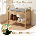 thumbnail image 4 of Gymax Shoe Rack Bench Bamboo W/Cushioned Seat&Storage Shelf Padded Seat Shoe Bench, 4 of 10
