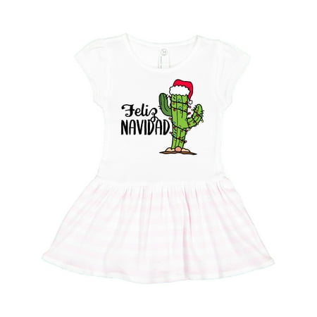 

Inktastic Feliz Navidad Christmas Cactus in Santa Hat Gift Toddler Girl Dress