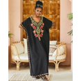 thumbnail image 3 of Edolynsa Bohemian Kaftan Dress Floral Embroidered Black Casual Dress Plus Size Beach Cover Up, 3 of 7