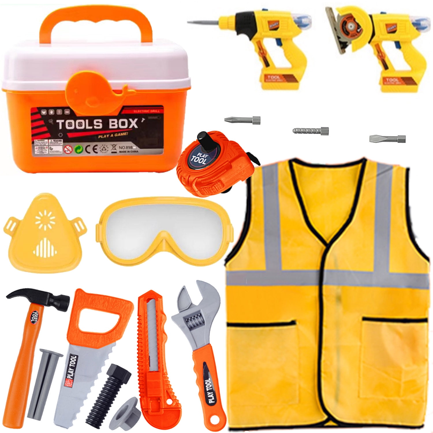 Kids Tools Set W/Toolbox & Electric Toy Drill Miter Saws for STEM Educational, Realistic Sound