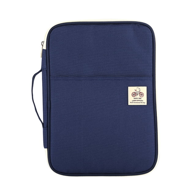 GOOHOCHY Bolsa de documentos A4 multifuncional, portátil, para hombres y mujeres, organizador de carteras, viajes de negocios, maletín con cremallera, estuche de almacenamiento (azul marino)