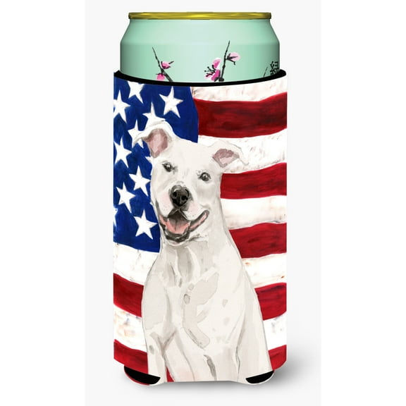 Carolines Treasures BB9361TBC White Staffie Bull Terrier Patriotic Tall Boy Beverage Insulator Hugger  Tall Boy