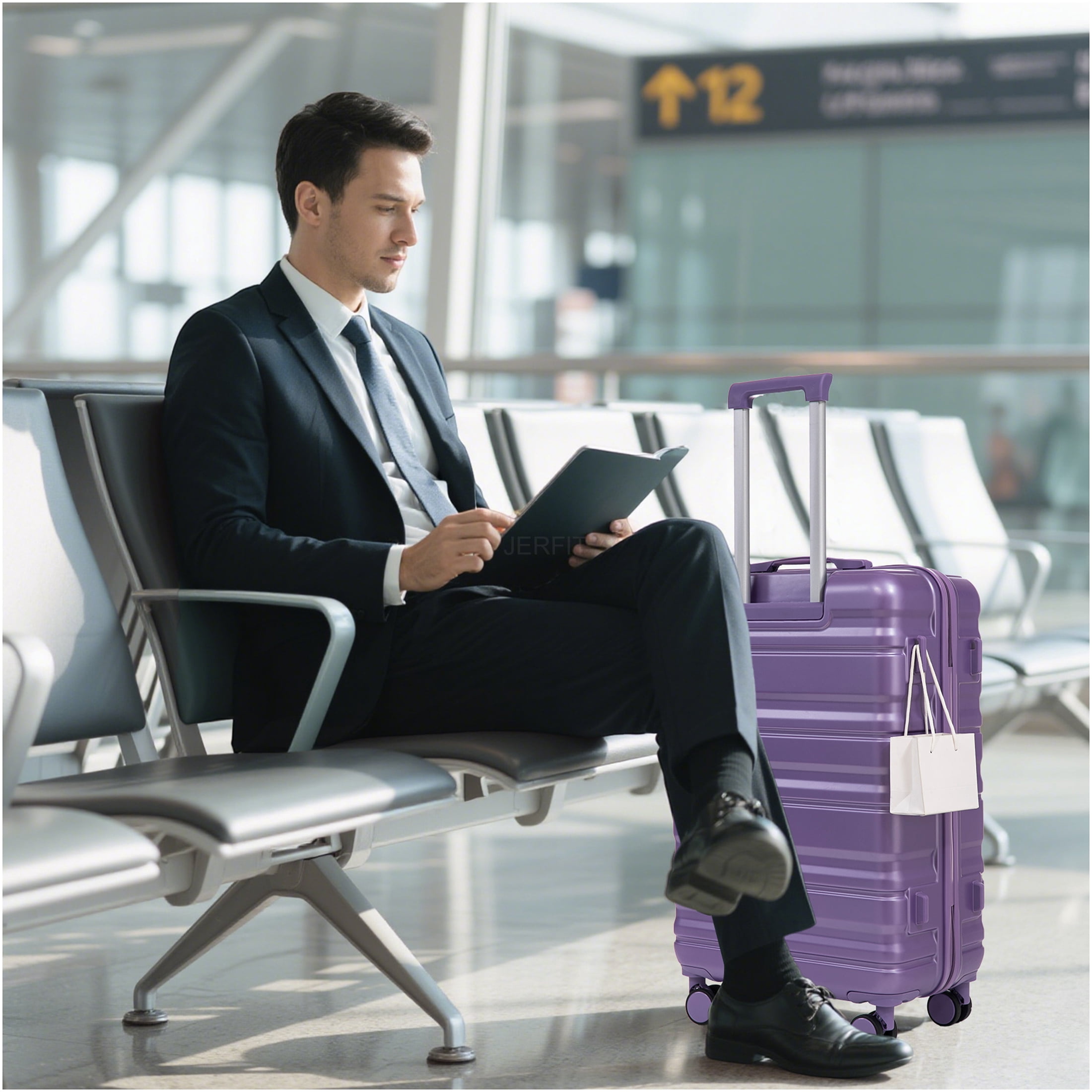 JERFIT 3-Piece Luggage Set Hardshell Spinner Suitcases with TSA Lock, Lightweight ABS Carry On Checked Luggage, Purple