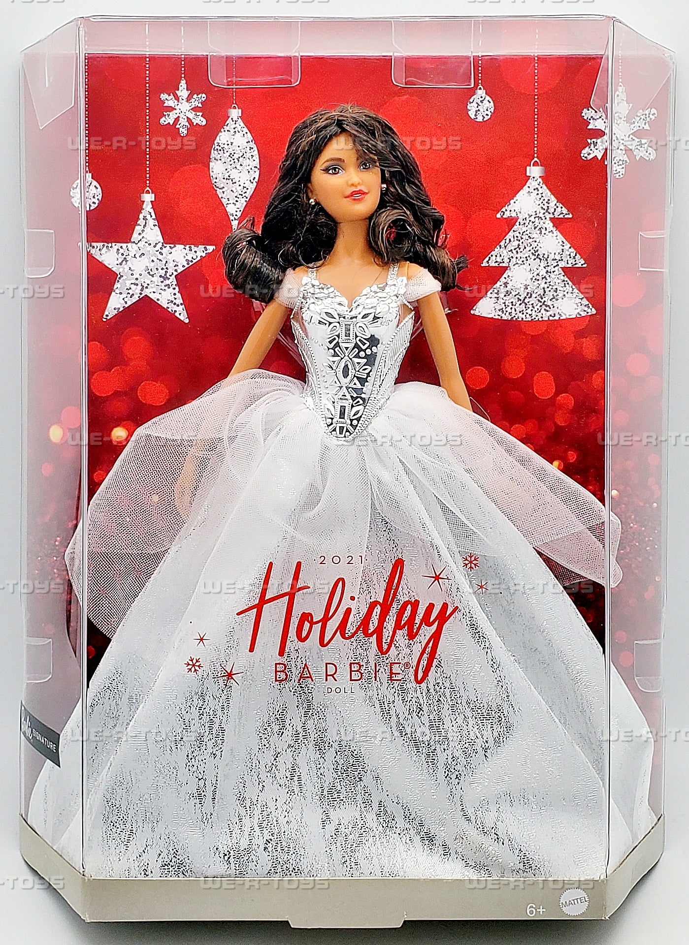 Barbie Signature 2021 Holiday Barbie Doll (12-inch Brunette Curly Hair) in Silver Gown