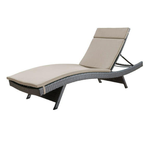 Anthony Outdoor Wicker Adjustable Chaise Lounge with Cushion, Grey, Textured Beige