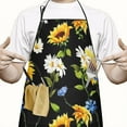 thumbnail image 2 of Black Sunflower White Daisy Pattern Apron-Garden Aprons for Women with Pockets-Cotton Linen Waterproof Kitchen Cooking Gardening Aprons Adjustable for Kitchen,Cooking,BBQ and Salon 33x27 Inch, 2 of 7