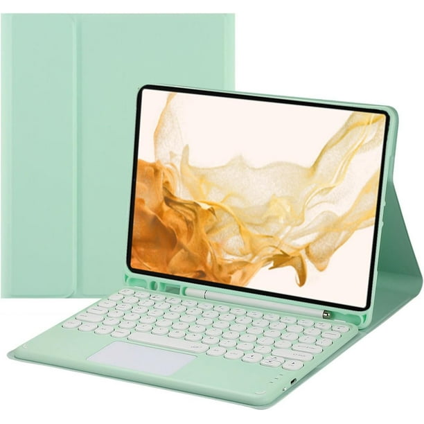 Funda con teclado táctil para Samsung Galaxy Tab S8+ 2022/S7 FE 2021/S7+ 2020 de 12,4 pulgadas, con portalápices - Teclado Bluetooth táctil magnéticamente desmontable