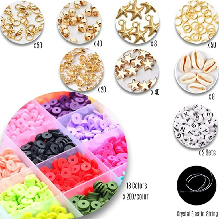 6MM 4280PCS Polymer Clay Spacer Beads Kit Flat Round Clay Beads Kit With  Pendant Charms Elastic Strings For DIY Jewelry Making