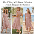 thumbnail image 6 of MLDRA Dress for Women Flower Floral Wedding Guest Dress V Neck Wrap Ruffle Sleeve Beach Skirt Casual 2026 Summer Pink, 6 of 6