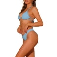 thumbnail image 4 of INSPIRE CHIC Women's Halter Underwire Ribbed Bikini Sets 2 Piece Double Straps Tie Back Triangle Bottoms Swimwear Bathing Suits Medium Light Blue, 4 of 5