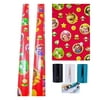 Super Mario Christmas Wrapping Paper - 40 Sq Ft, 2 Rolls - Red Gift Wrap Vintage Holiday Hanukkah Baby Shower New Year Merry Xmas Party Birthday Gifts Kids with 1-Wrapping Paper Cutter
