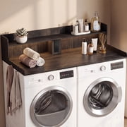 YDN Modern 54" Washer Dryer Countertop with Power Outlet & LED Lights - 2 Tiers Laundry Countertop with Shelf Space, Large Washer and Dryer Topper W/ Storage Basket,Metal Hooks,Non-Slip Pad,Black