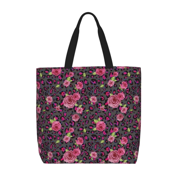 Balery Rose Mix Leopard 2 Bolsa de Mano para Mujeres con Cremallera, Bolsa de Gimnasio con Compartimentos, Bolsa para Laptop, Bolsa para Trabajo