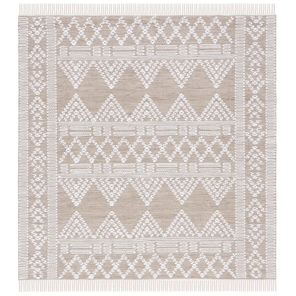 SAFAVIEH Kilim Emory Tribal Polyester Area Rug, Beige/Ivory, 6' x 6' Square