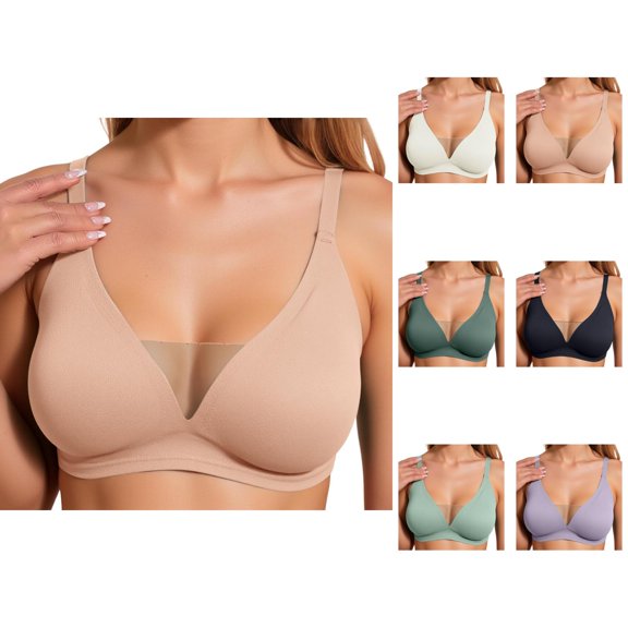 Jelly Bras for Women Adjustable Strap Deep V Neck Seamless Wireless Side Support Push Up Bra Tshirt Bras Everyday Bra
