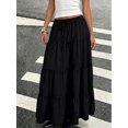 thumbnail image 6 of Women's Black Multi Layer Maxi Skirt Drawstring Casual Summer Vacation Skirt, 6 of 22