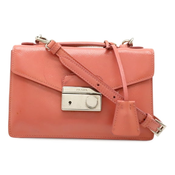 Pre-Owned PRADA Saffiano Bernic Handbag Shoulder Bag Pochette Patent Leather Pink BT0960
