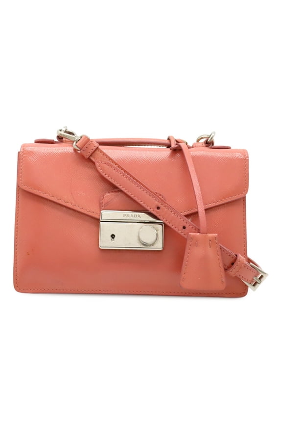 Pre-Owned PRADA Saffiano Bernic Handbag Shoulder Bag Pochette Patent Leather Pink BT0960