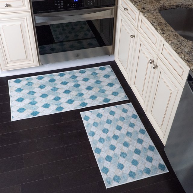 Non Skid Washable Kitchen Mat & Rugs Set of 2 - Ultra-Thin Lattice Area Rugs - Multipurpose Set of 44 x 24 and 31.5 x 20 Inches Floor Mats