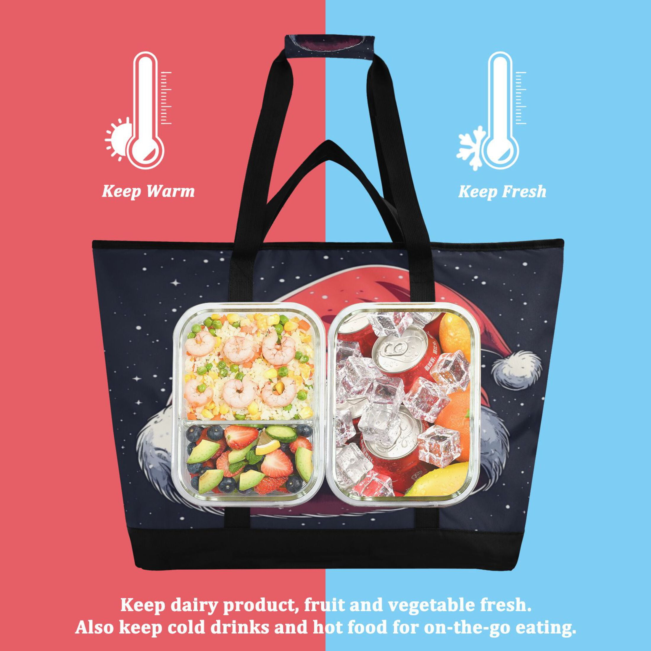 Large Hand-held Ice Pack Picnic Bag Insulation and Refrigeration Suitable for Shopping Picnics and Camping Christmas Style Hat