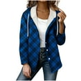 thumbnail image 2 of YueHuiYing Women's Casual Fashion Plaid Zipper Hooded Long-sleeve Hooded Thick Sweatshirt Pocket Coat Top, 2 of 5