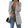 thumbnail image 2 of VEKDONE Plaid Blazer Jackets for Women 2025 Clearance Sale Casual Long Sleeve Open Front Coat Business Office Work Lapel Blazers Jacket Gray XXL, 2 of 5