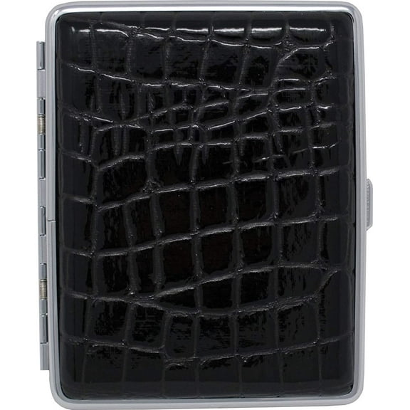 Black Faux Croco Leather Covered (Holds 20-100mm) Silver-tone Cigarette / Card Case QGM4999