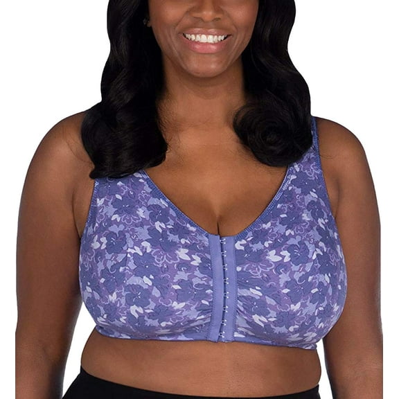 LEADING LADY Women's Cotton Front-Closure Leisure Bra, Lavender Floral Camo, 34A/B