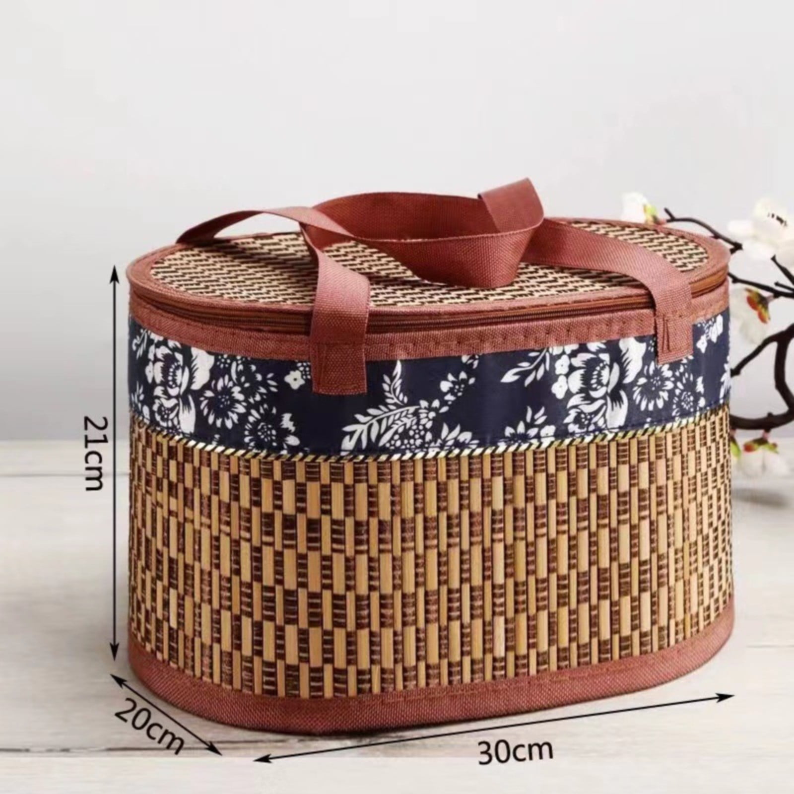 Wicker Picnic Basket with Lid, Folding Fruit Basket with Handles Food Storage Basket for Outdoor Picnic, Woven Basket Wicker Storage Bag (3 Size Options)