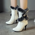 thumbnail image 2 of Fuzzy Snow Boots for Women Elegant Dressy Stiletto Winter Booties Zip up Furry Lined Mid Calf Boots, 2 of 8