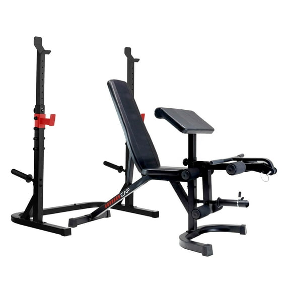 CAP Deluxe Adjustable Utility Weight Bench with Curl Attachment w/ Adjustable Olympic Squat Rack