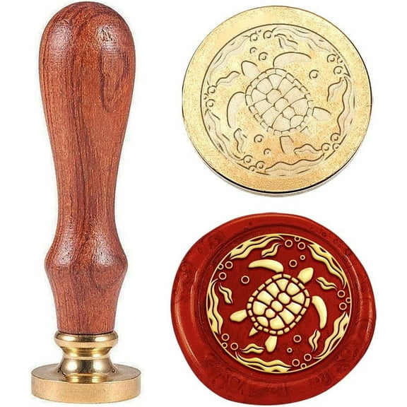 1pc Turtle Sealing Wax Stamp Vintage Ocean Animal Wax Seal Stamp Gift for Christmas 25mm Removable Brass Stamp Head with Wooden Handle for Envelopes Invitations Bottle Decoration