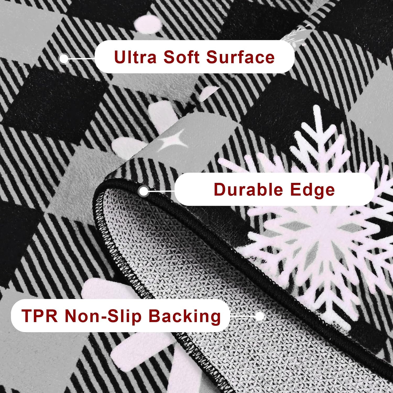 Bleum Cade 8'x10' Christmas Snowflake Area Rugs for Living Room, Washable Rugs for Bedroom Dinning Room,Grey Buffalo Plaid Rug Ultra Soft Non Slip Durable Large Carpet Home Decor