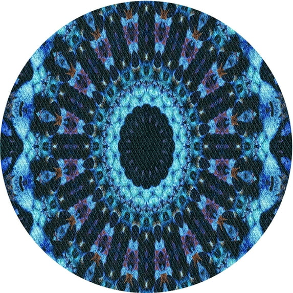 Ahgly Company Machine Washable Indoor Round Transitional Blue Ivy Blue Area Rugs, 4' Round
