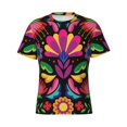 thumbnail image 4 of Vsdgher Colorful Floral Embroidery Mexican Print Men's Dry Fit Mesh Athletic Shirts Moisture Wicking Tennis T-Shirt Tops, 4 of 9