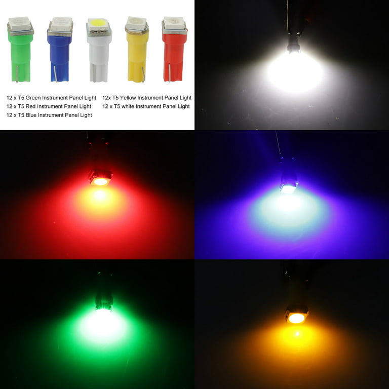 TSV 70pcs T5 LED Instrument Dash Light Bulbs, T10 LED Dashboard Lights, T10  T5 LED Instrument Cluster Panel Gauge Dash LED Bulb Light Fits for Corner